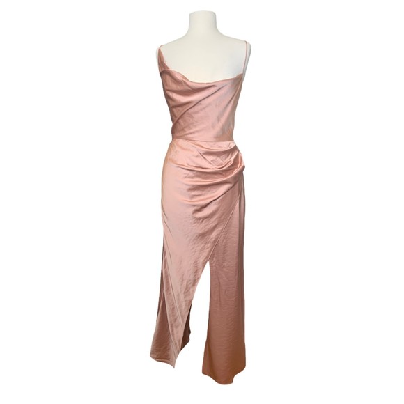 NWT Significant Other Aria Gathered Satin Maxi Dress in Nougat Size 8 Slit Hem - Picture 2 of 12